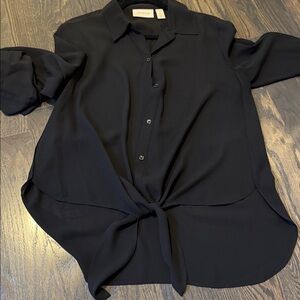 Chico's Classic Black Button Front with Tie Bottom